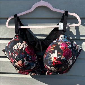 Torrid nwt wireless push up smoothing bra size 46ddd black floral